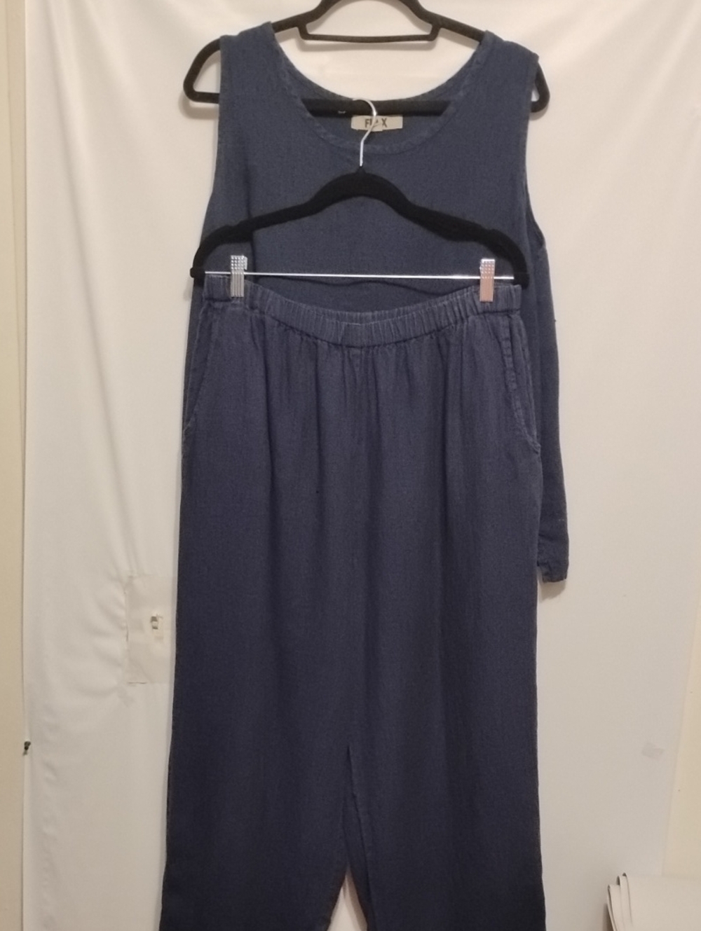 FLAX Vintage Coastal Grandmother Linen Top& Elastic Waist Wide Leg Flood Pant